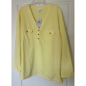 J. Jill Buttercup V-Neck Blouse Tunic Flowy 100% Cotton Pocket‎ Henley Sz XL NWT